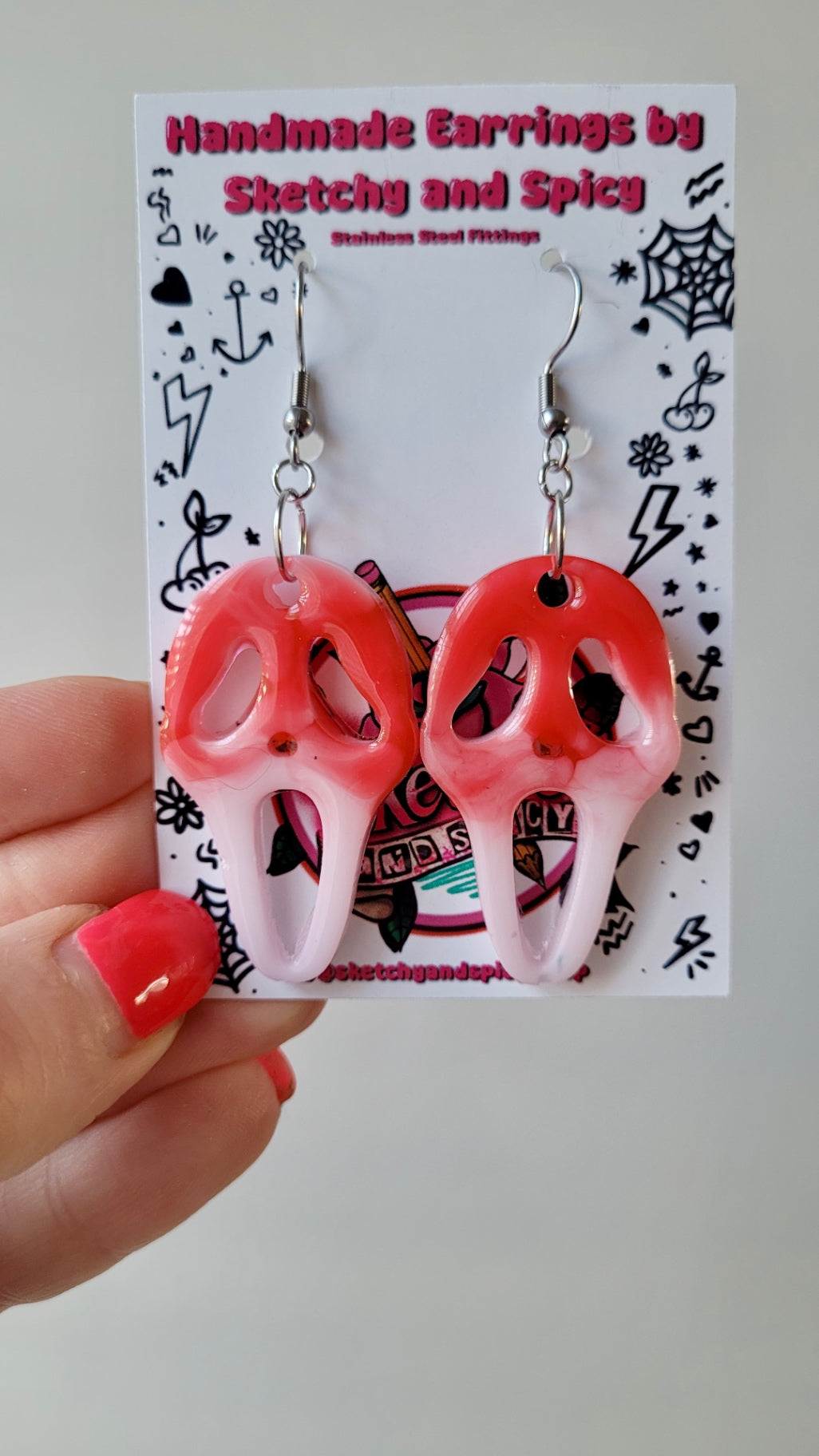 Blood Drip Ghostface Earrings – Scream Inspired - Stainless Steel Hooks