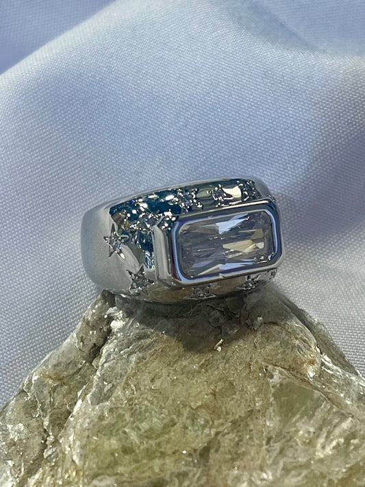 Celestial Rectangle CZ Ring – Silver 