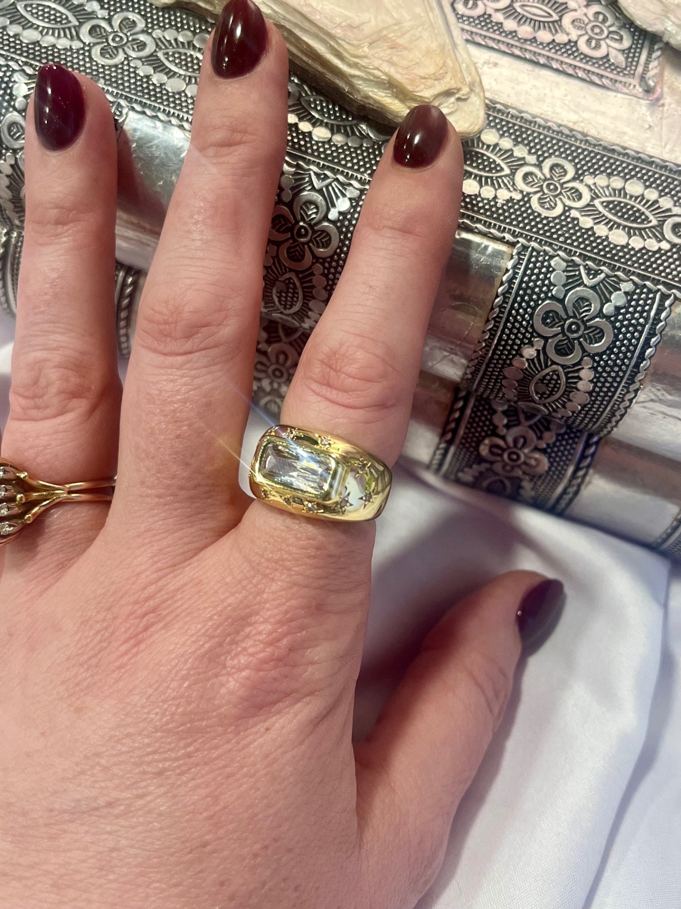 Celestial Rectangle CZ Ring – Gold Waterproof 