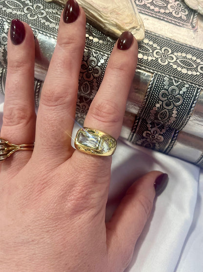 Celestial Rectangle CZ Ring – Gold Waterproof 