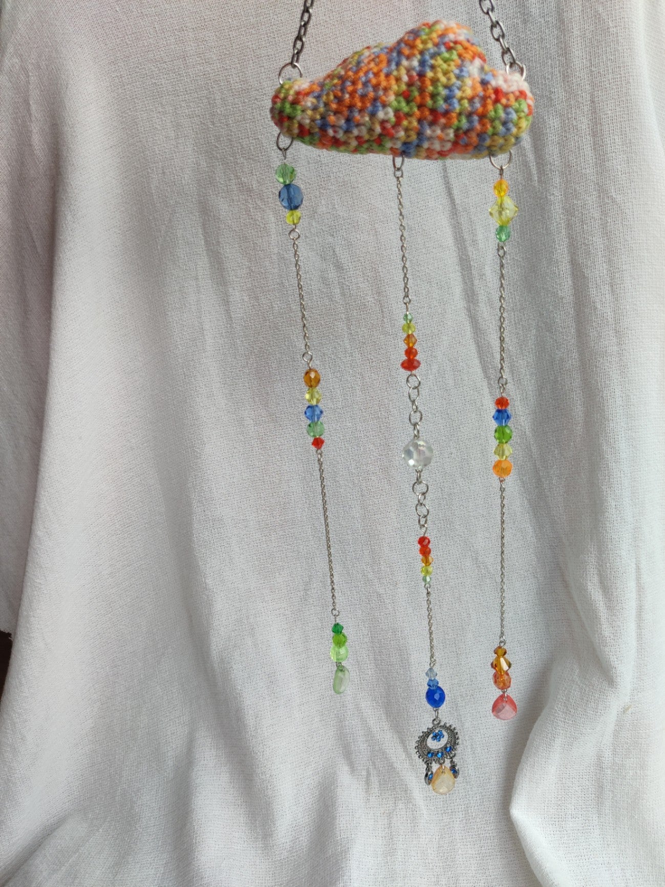 Crochet rainbow cloud suncatcher