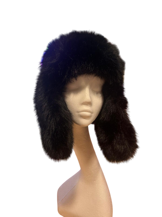 Faux Fur Flying Hat - Black 