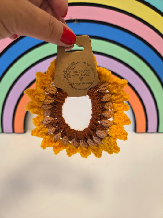 Crocheted Sunflower scrunchie
