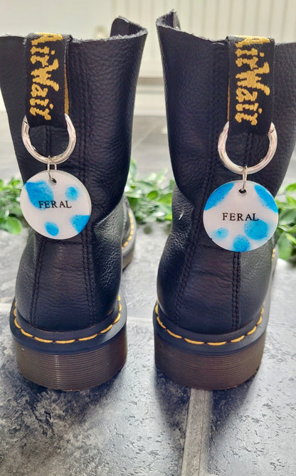 “FERAL” Blue & White Shimmer Resin Boot Charms 