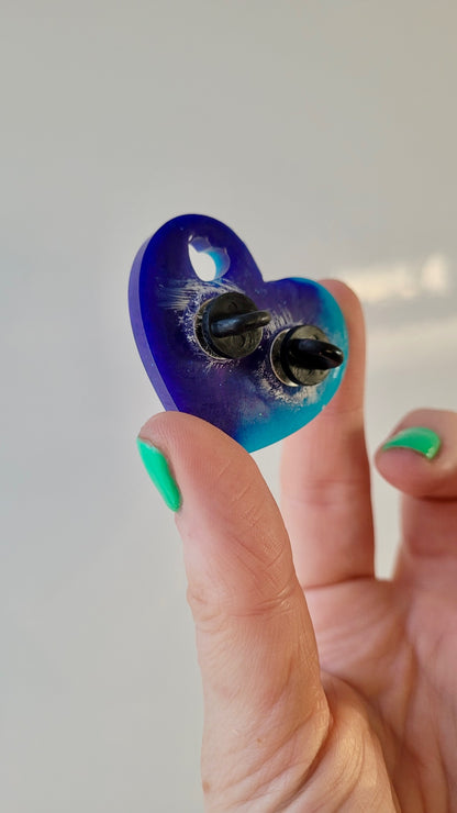 GOOD GIRL Resin Heart Pin Badge - Blue & Purple Glitter with Green Text