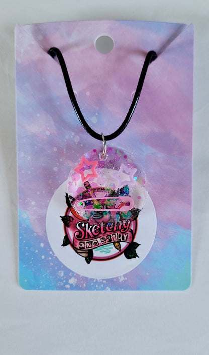 Pastel Star & Safety Pin Resin Necklace - Black Cord 50 + 5cm