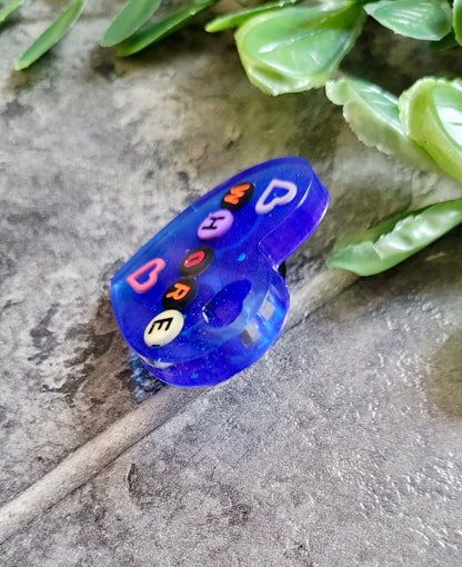 WHORE Playful Beaded Resin Heart Badge