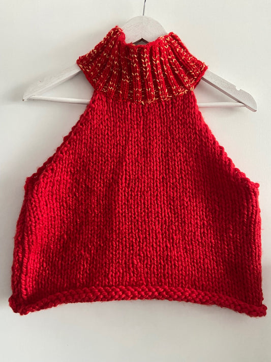 Red High Neck Sleeveless Jumper