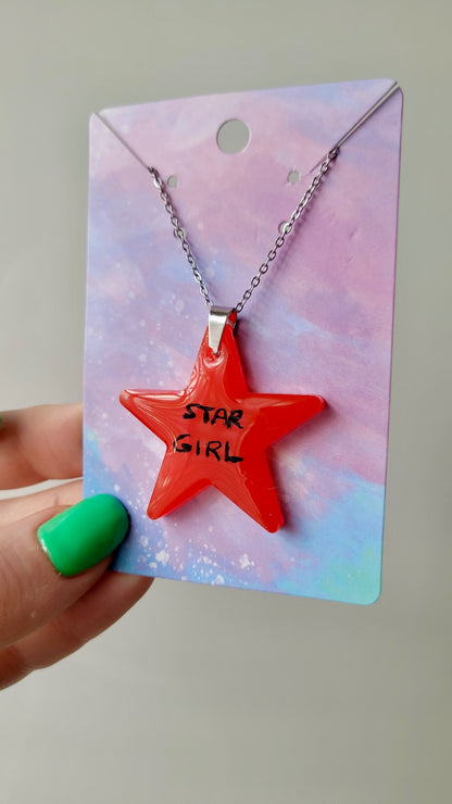 Star Girl Red Star Necklace - Stainless Steel Chain 40 + 5 cm