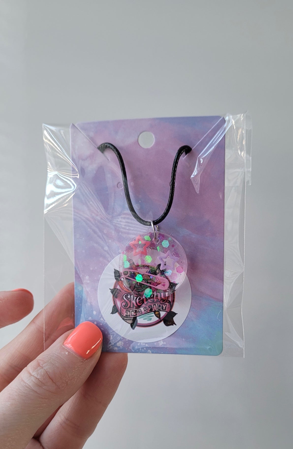 Pastel Star & Safety Pin Resin Necklace - Black Cord 50 + 5cm