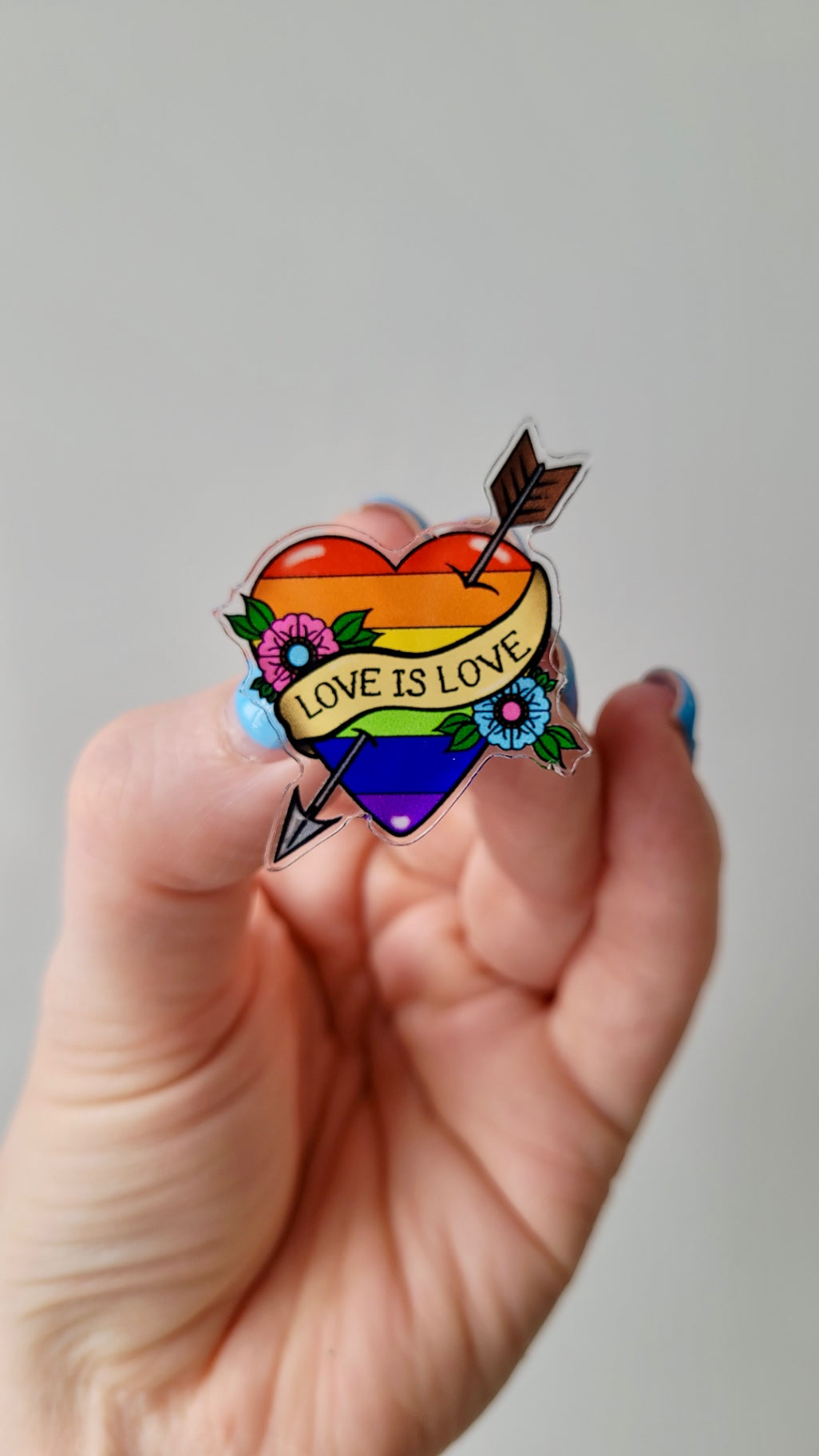 Love is Love Pride Tattoo Heart & Arrow Acrylic Pin Badge