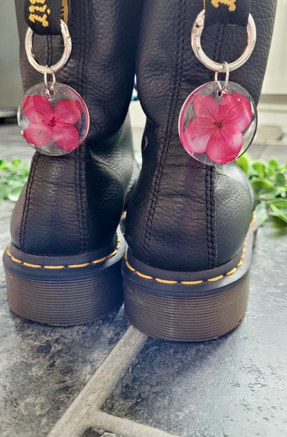 Pink Real Pressed Flower in Clear Resin Boot Charms 