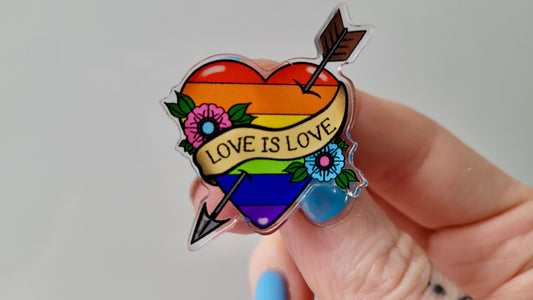 Love is Love Pride Tattoo Heart & Arrow Acrylic Pin Badge