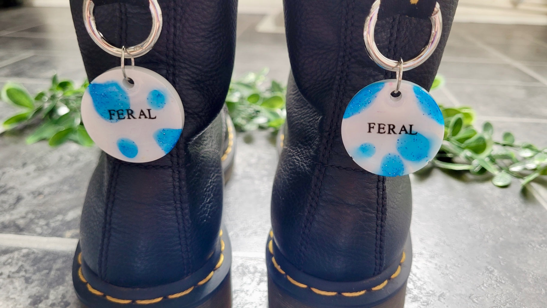 “FERAL” Blue & White Shimmer Resin Boot Charms 