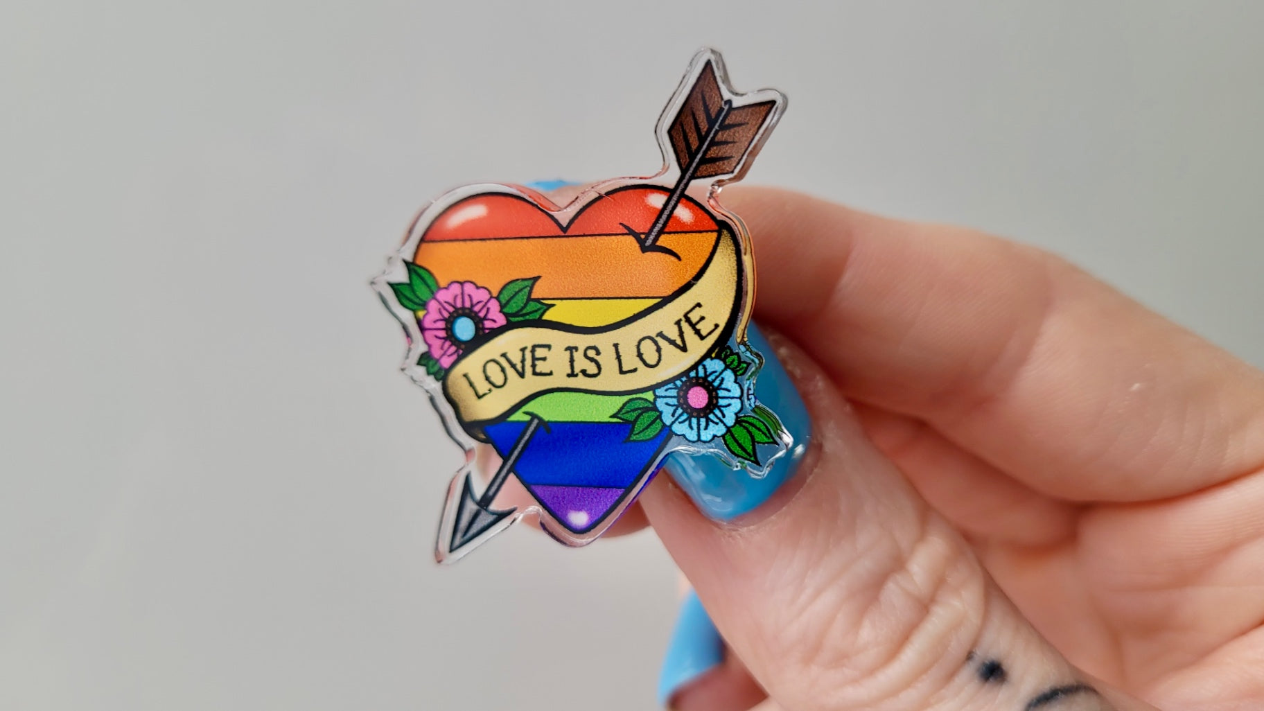 Love is Love Pride Tattoo Heart & Arrow Acrylic Pin Badge