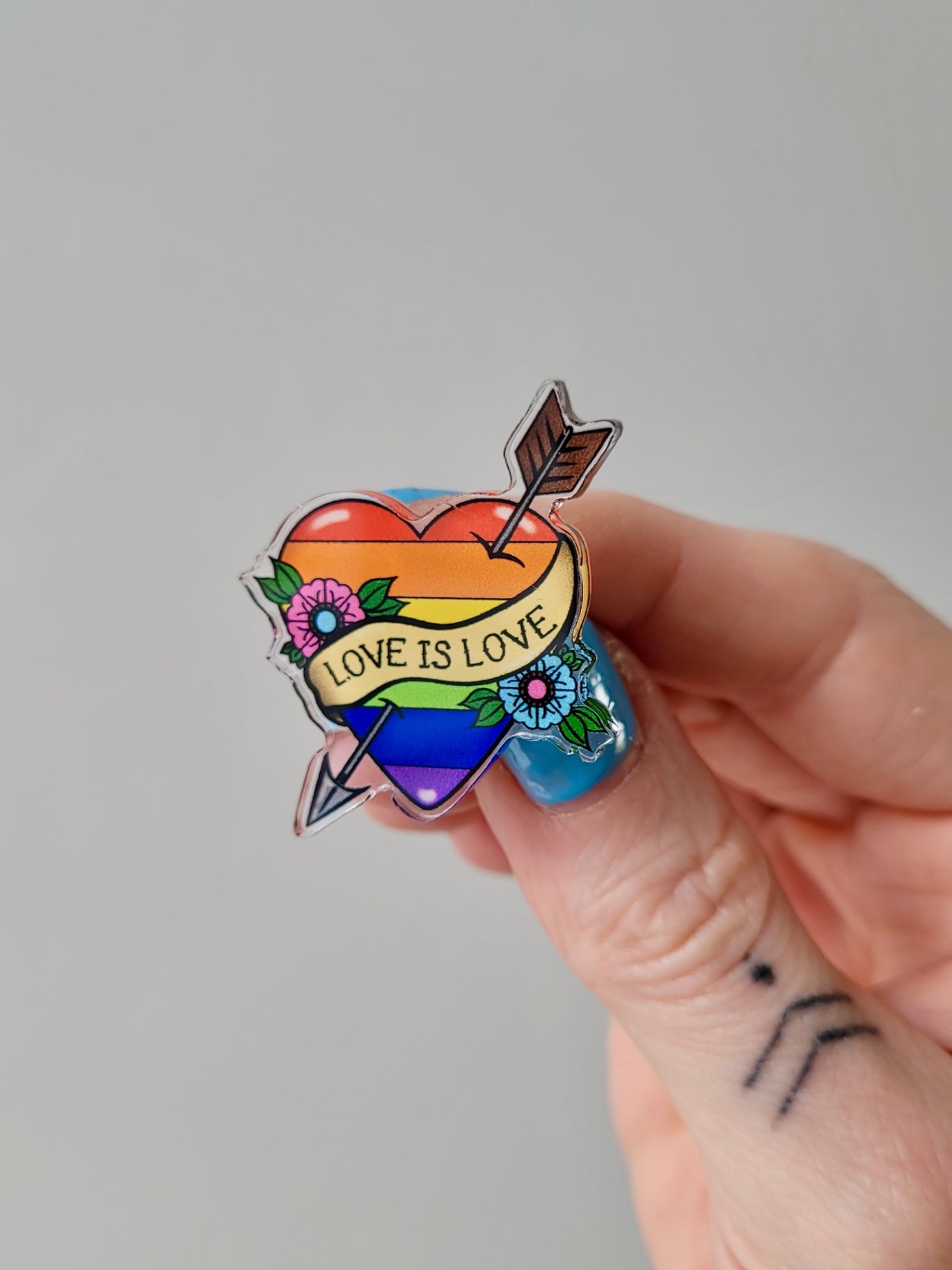 Love is Love Pride Tattoo Heart & Arrow Acrylic Pin Badge