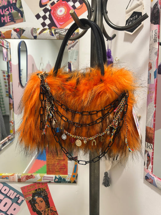 Reworked Chain Orange Fluffy Bag
