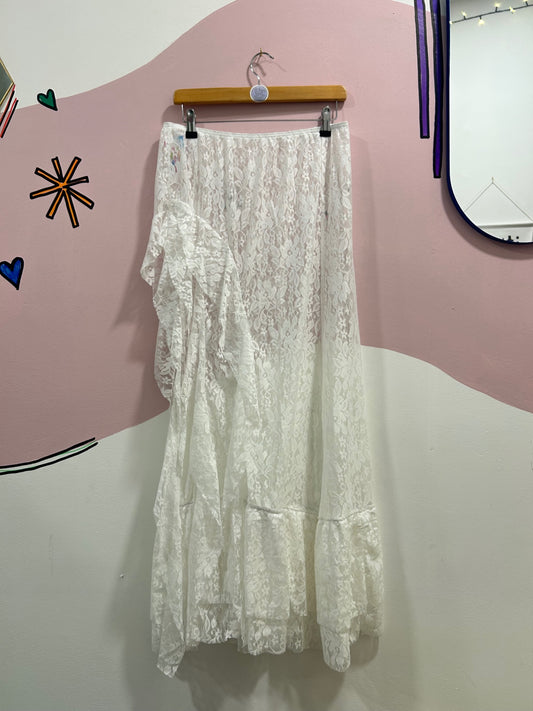 White Split Frill Lace Skirt