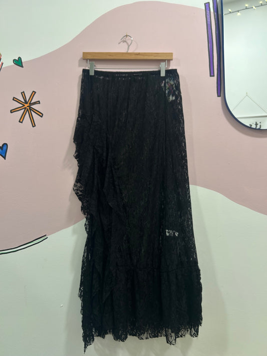 Black Split Frill Lace Skirt