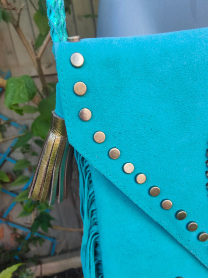 Yellowstone cross body bag with Moroccan stone detailing - Turquoise