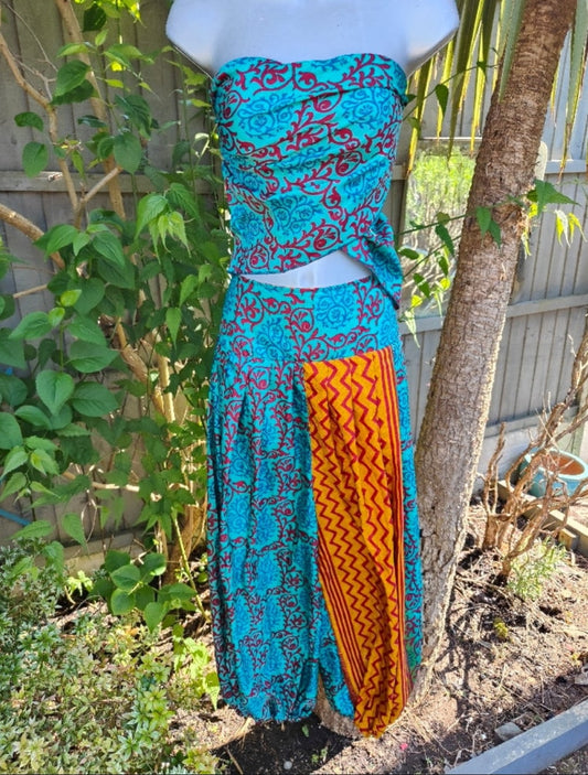 Hareems Bloomer Balloon Trousers & scarf Turquoise yellow