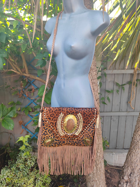 Yellowstone cross body bag with Moroccan stone detailing - Leopard 