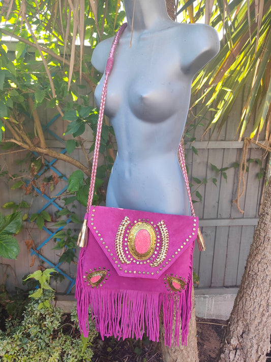 Yellowstone cross body bag with Moroccan stone detailing - Hot Pink