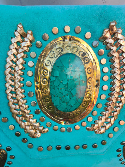 Yellowstone cross body bag with Moroccan stone detailing - Turquoise