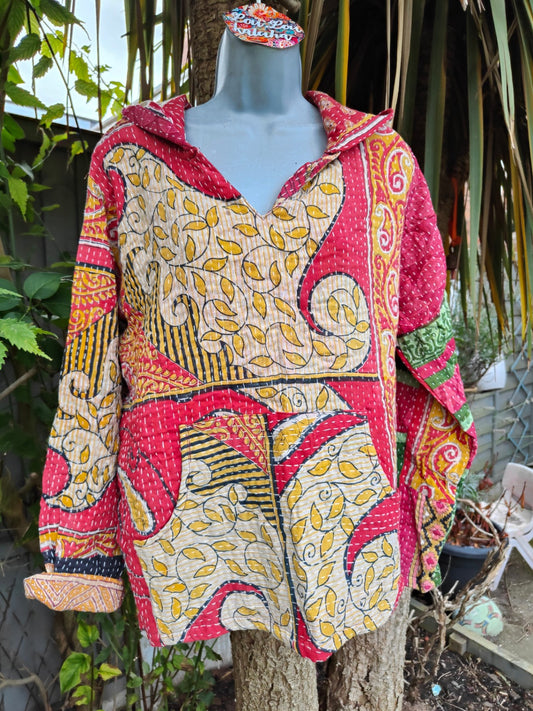 Kantha Festie Hoodie  6-14 Red pattern