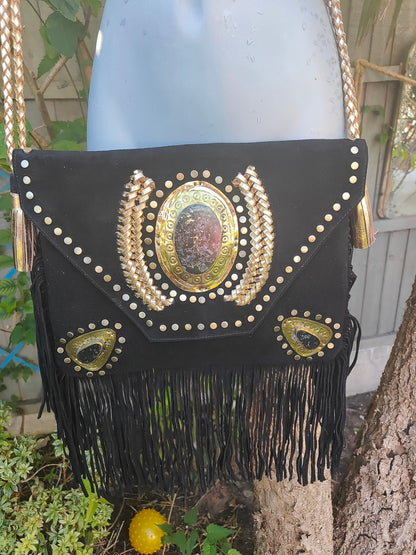 Yellowstone cross body bag with Moroccan stone detailing -Black