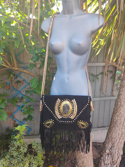 Yellowstone cross body bag with Moroccan stone detailing -Black