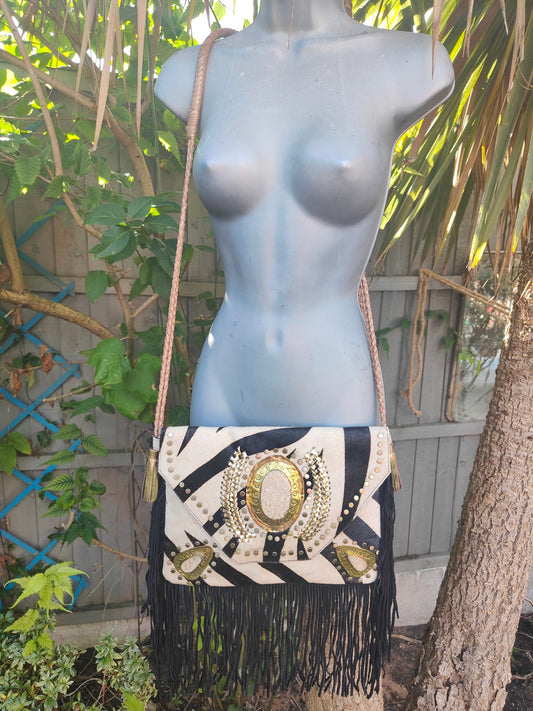 Yellowstone cross body bag with Moroccan stone detailing - Zebra