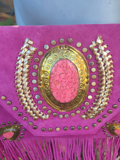 Yellowstone cross body bag with Moroccan stone detailing - Hot Pink