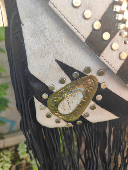 Yellowstone cross body bag with Moroccan stone detailing - Zebra