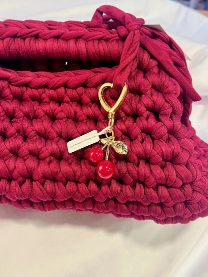 🍒 Cherry Love Heart Bag Charm – Gold with Red Enamel