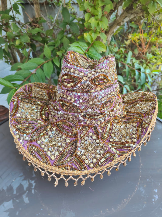 Dolly cowboy hat recycled sari fabric Lilac gold