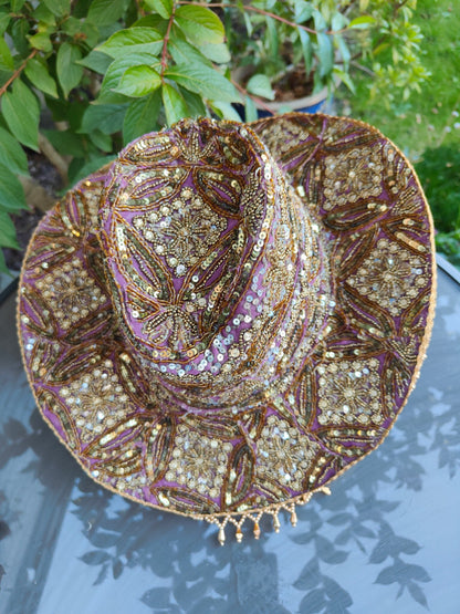 Dolly cowboy hat recycled sari fabric Lilac gold