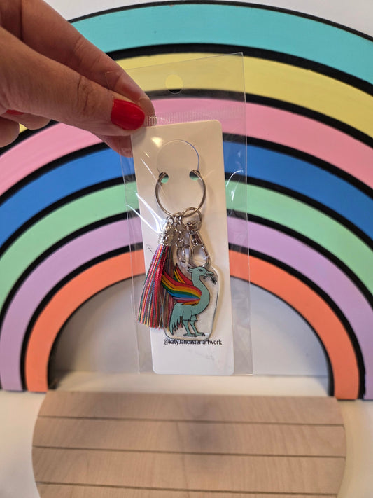 Handmade Rainbow Liverbird Keyring 