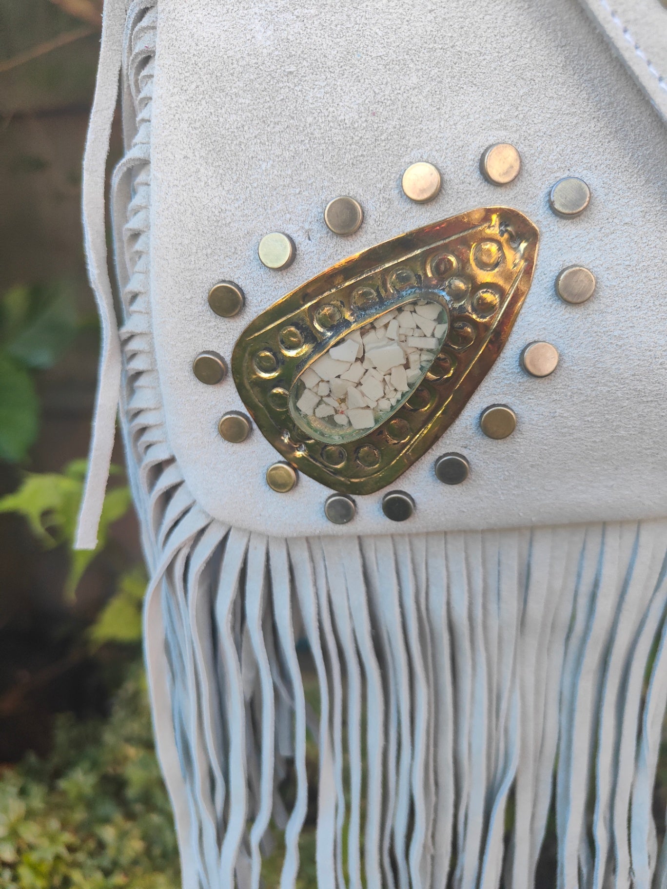 Yellowstone cross body bag with Moroccan stone detailing WHITE