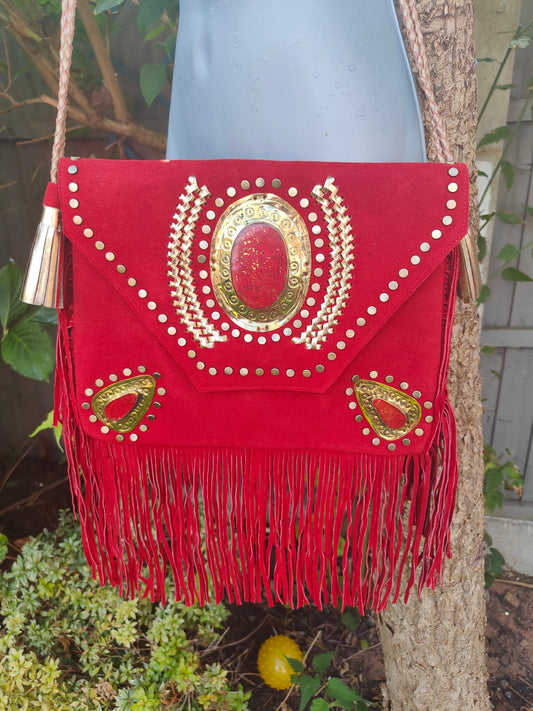 Yellowstone cross body bag with Moroccan stone detailing RED