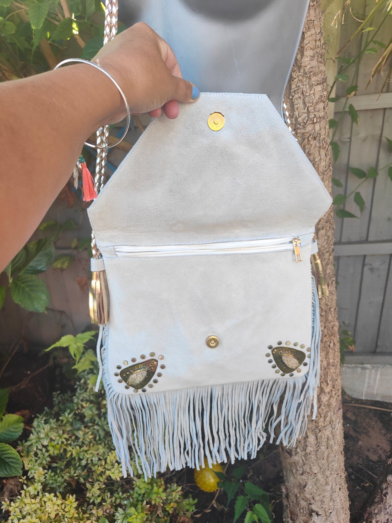 Yellowstone cross body bag with Moroccan stone detailing WHITE