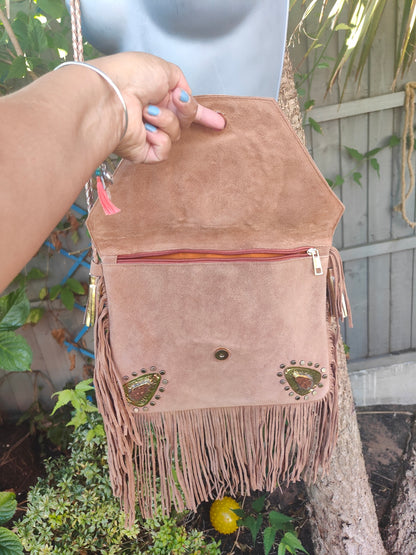 Yellowstone cross body bag with Moroccan stone detailing TAN