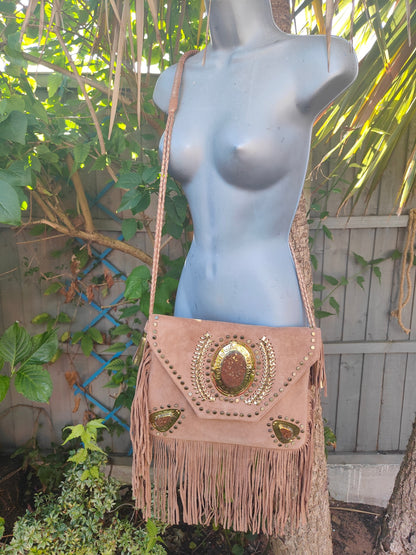Yellowstone cross body bag with Moroccan stone detailing TAN