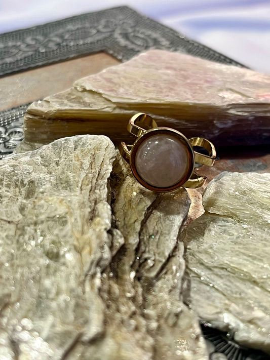 Rose Quartz Ring – Gold Stainless Steel Adjustable 