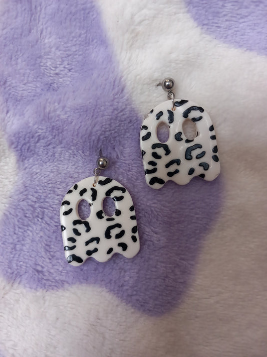 Leopard print ghost polymer clay earrings