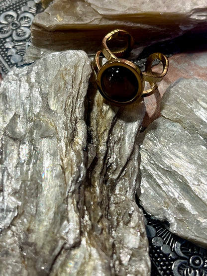 Tiger’s Eye Ring – Gold Stainless Steel 