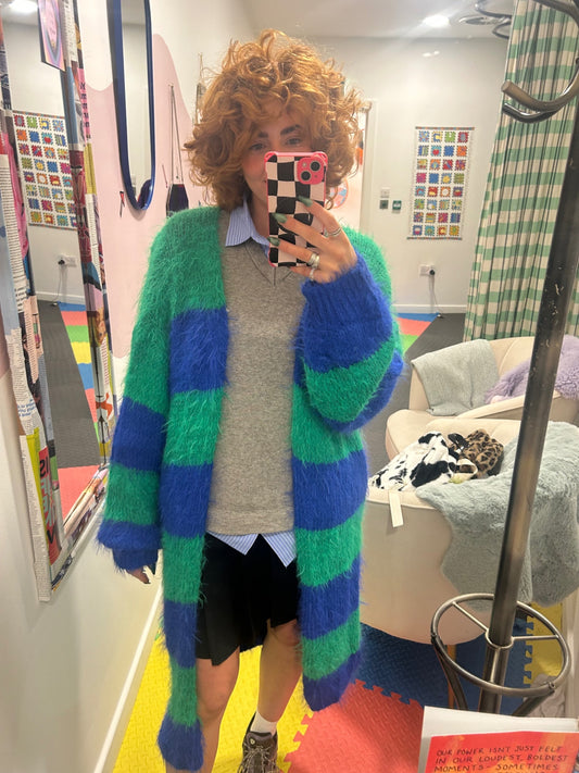 Green Blue Striped Cardigan