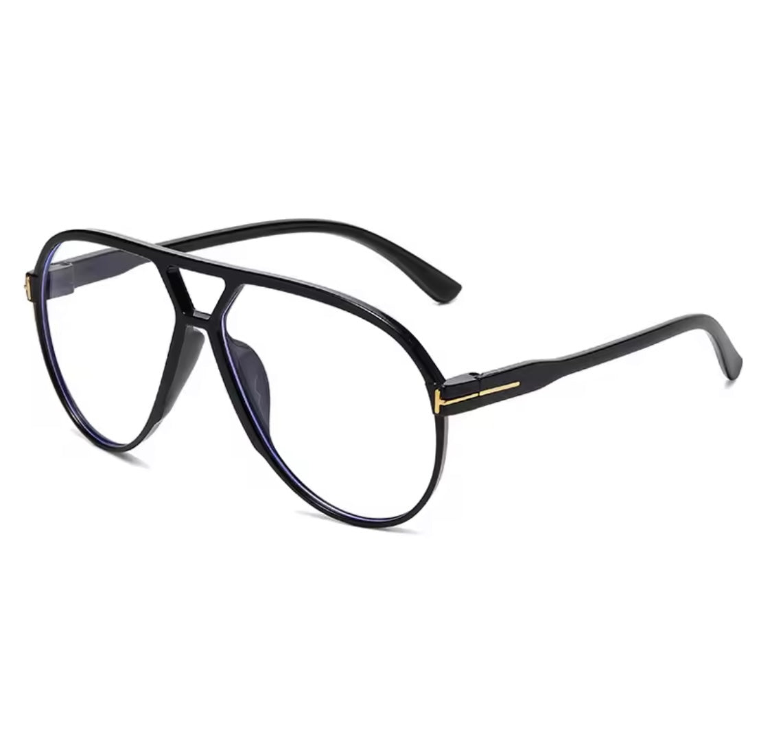 The Rae – Black Gold Detail Blue Light Aviator Glasses