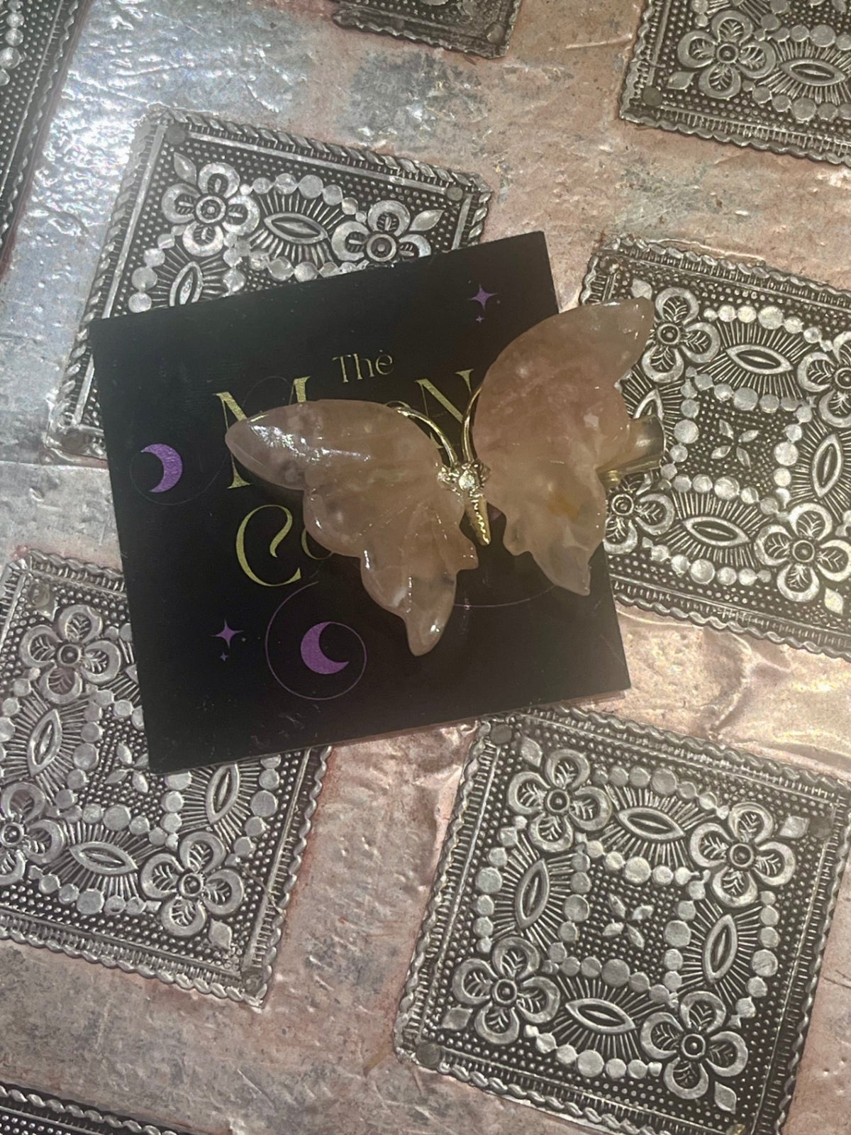 Flower Agate Butterfly Hair Clip