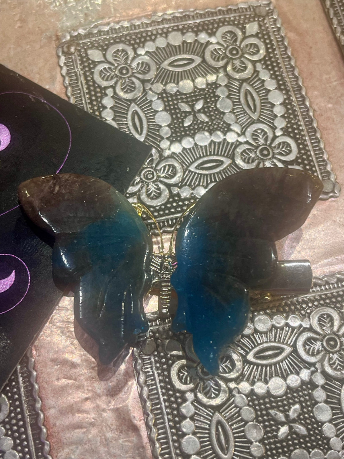 Blue Apatite Butterfly Hair Clip